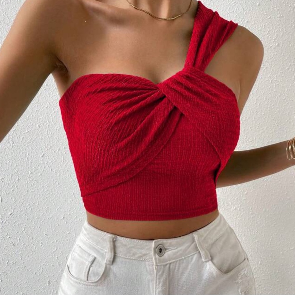 Elegant Red Women's One-Shoulder Top